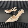 Niche French High Heels Thin Heel Bag Head Sandals Fairy Shoes 2025 Spring Temperament Pointed Bow Nude Shoes