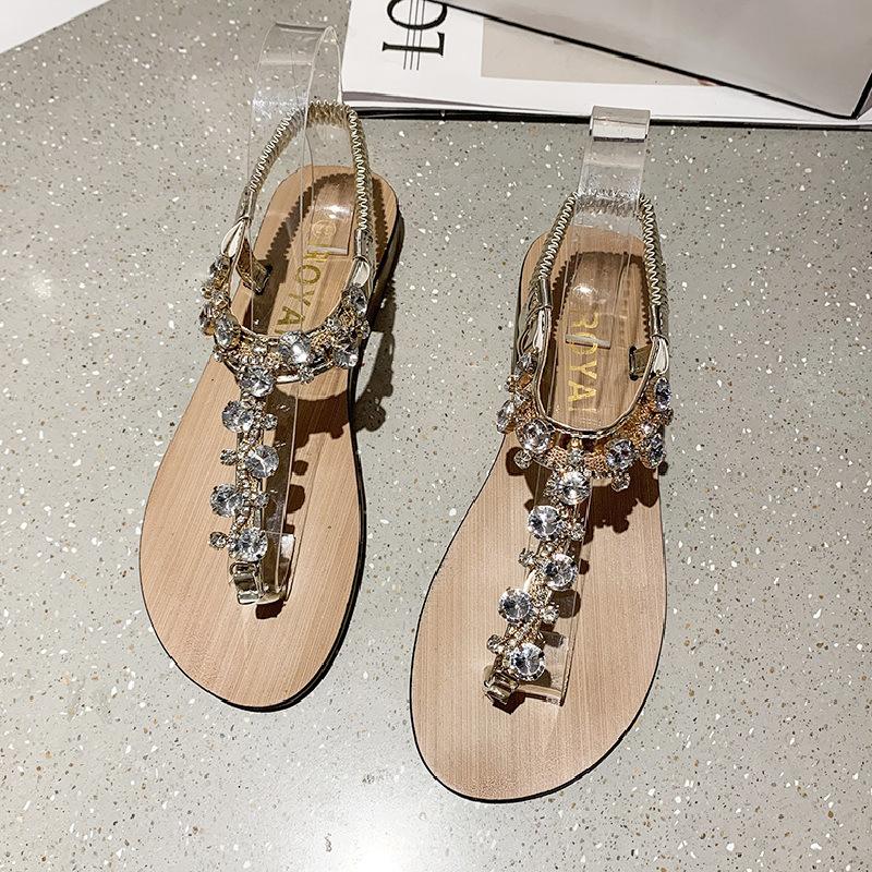 

Flat sandals women s summer 2025 new Korean version beach women s shoes toe women s bohemian rhinestone sandals 40 золотий