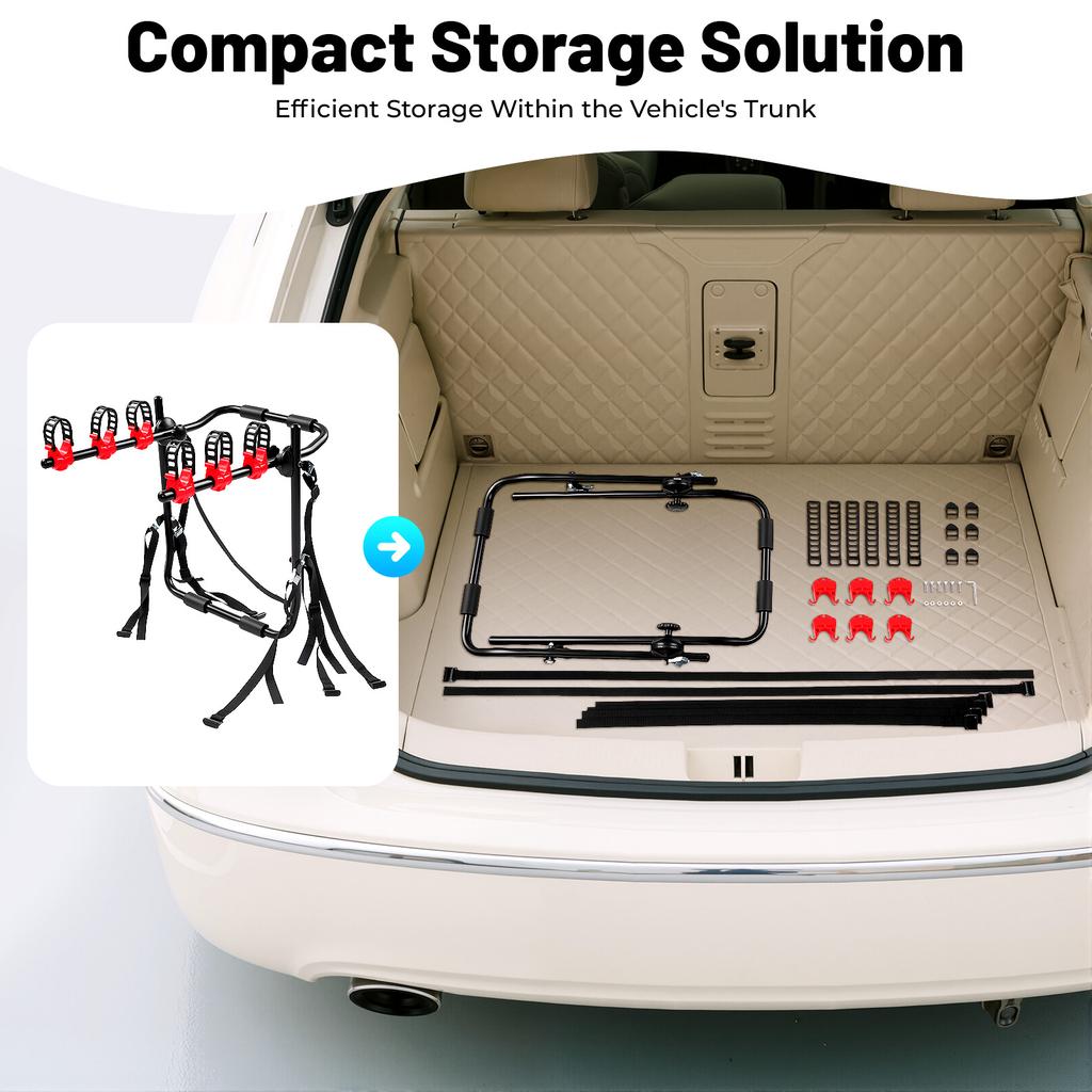 Foldable 3 Bike Car Trunk Rack Carrier, Heavy Duty Carbon Steel Mount for SUV Sedan, Holds 44.1lbs for Outdoor Travel