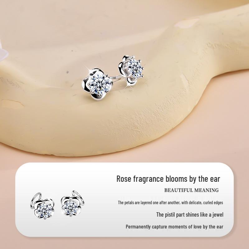 S925 Sterling Silver Rose Stud Earrings for Girls - 2025 Niche Design, Exquisite and Versatile Gift for Girlfriend.
