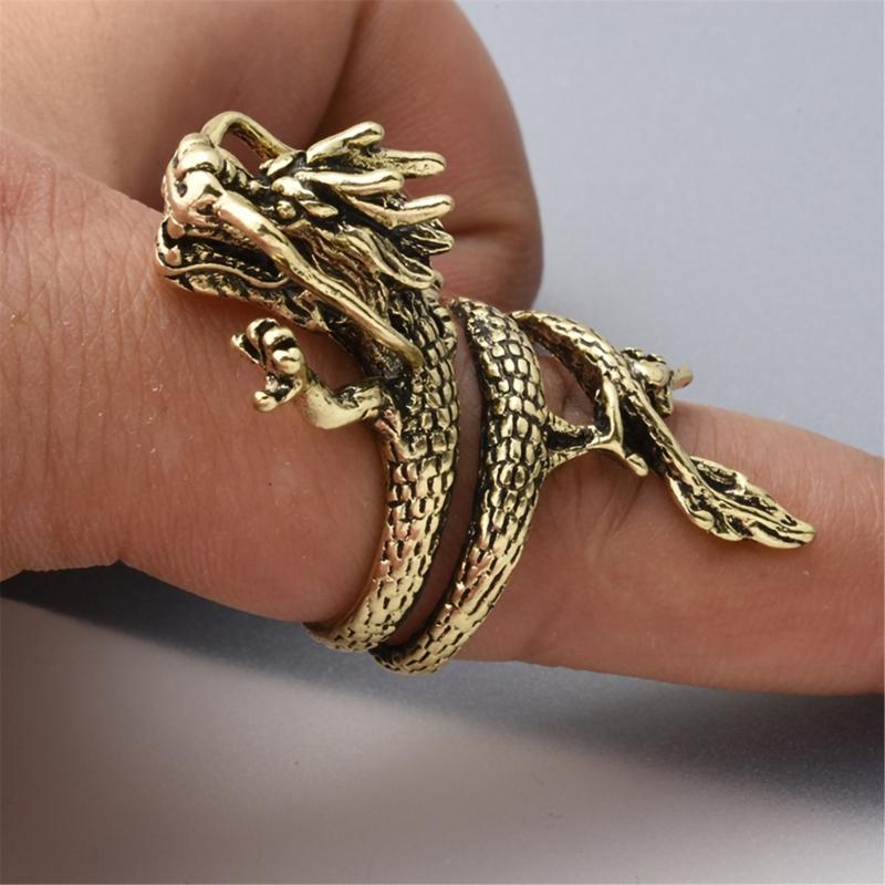 Bronze/Silver Finger Rings Adjustable Open Rings Fashion Dragon Symbol Decor