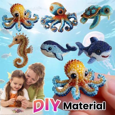 DIY Bead Craftsmanship Set 3D Marine Animal Whale Bead Embroidery Set Beginner's Handmade Octopus Sea Turtle Bead Craft Set