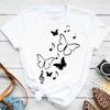 Women's colorful butterfly petal print T-shirt short-sleeved round neck cute graphic top