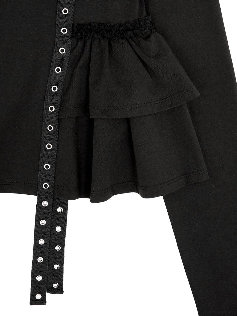TUOMIO Ruffle Belted Long Sleeves [Black]