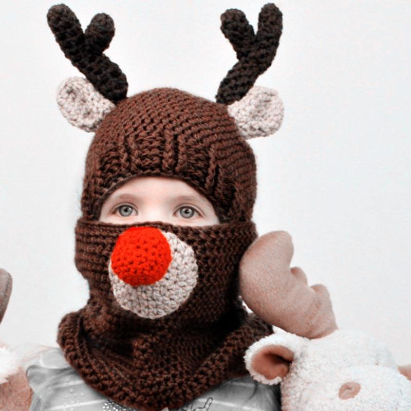 Hat Winter Children's Hat Scarf Two-piece Set Antlers Bear Boys and Girls Wool Neck Hat