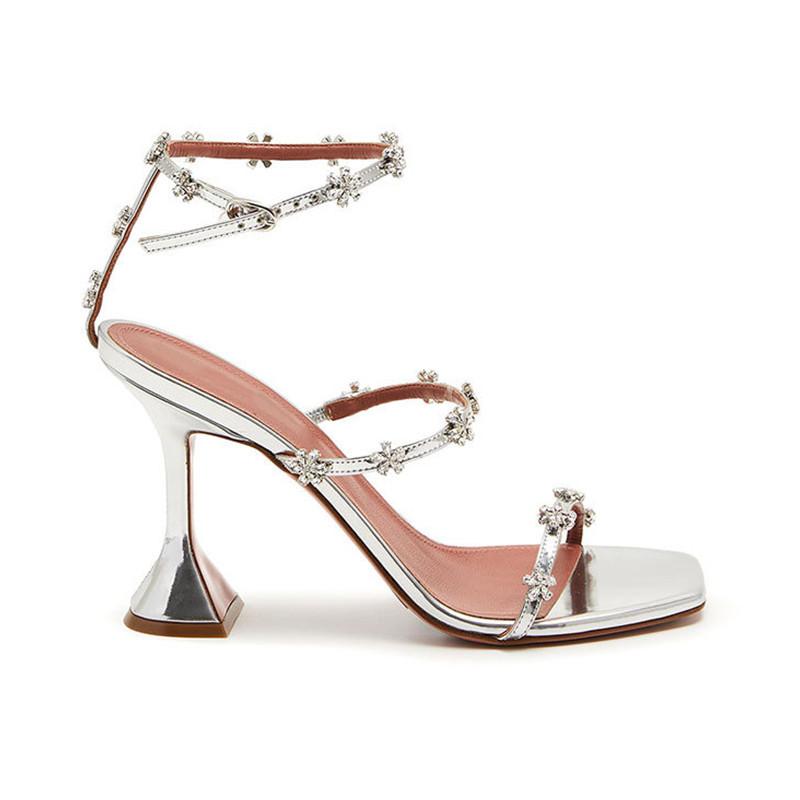 Fashion Luxury Crystal Flowers Women Sandals Fashion Ankle Strap Buckle High heels Gladiator sandals Elegant Summer Wedding Prom Shoes