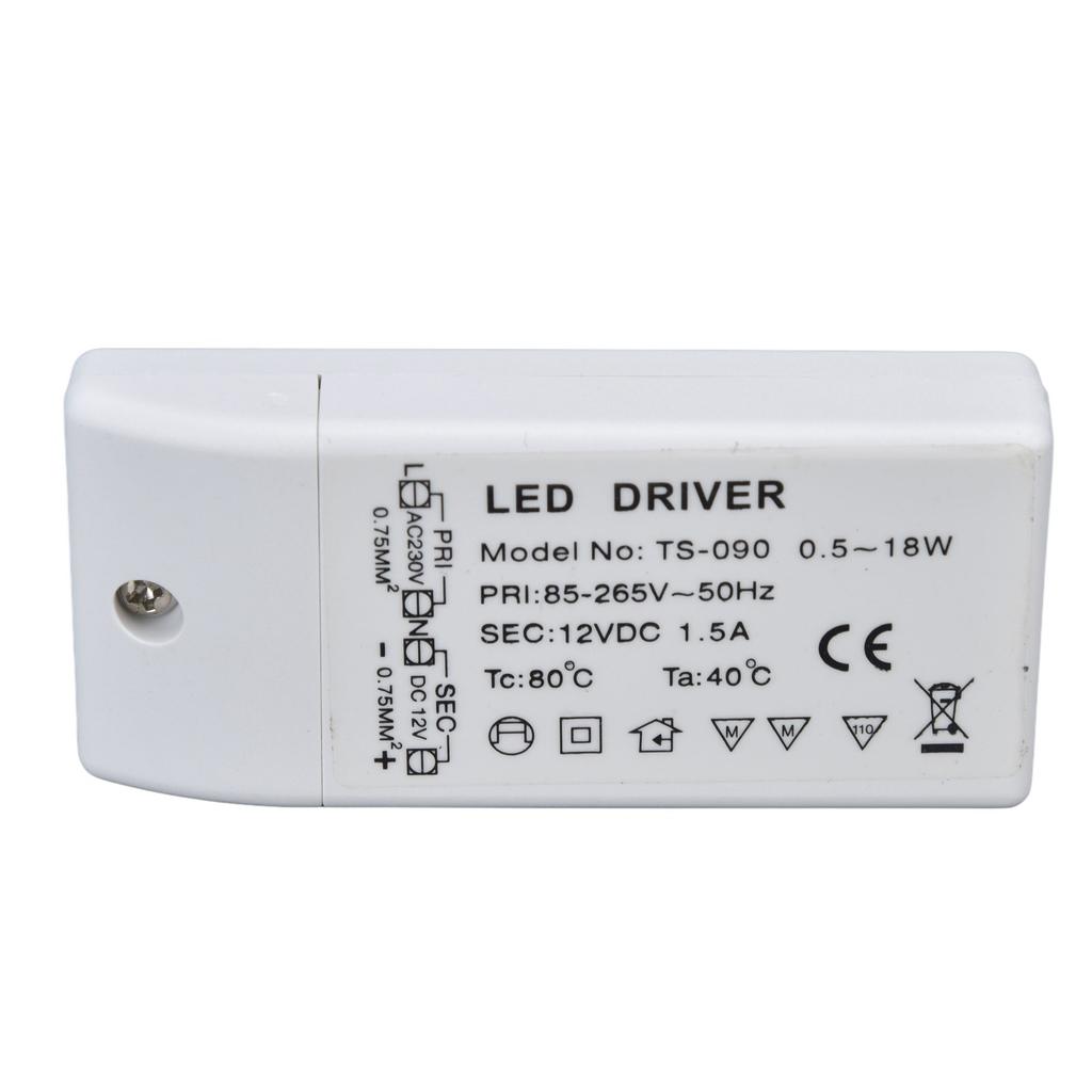 LED Transformer 18W 12VDC 1.5A Constant Current LED Driver for Cabinet Light DIY Lamp AC 85‑265V