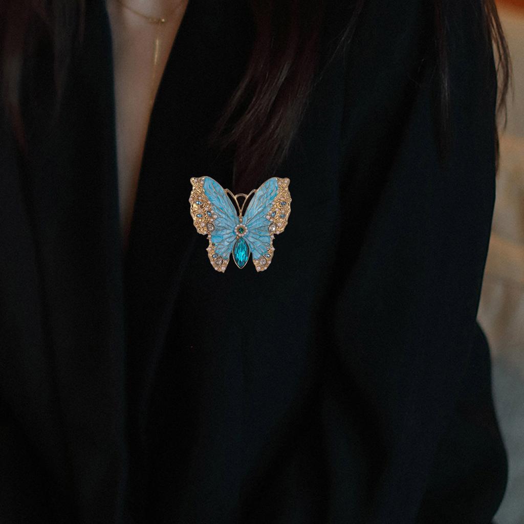 Fashionable Rhinestones Butterfly Enamel Pin Sturdy Alloy Accessory for Women Clothing Decoration and Gifts Giving