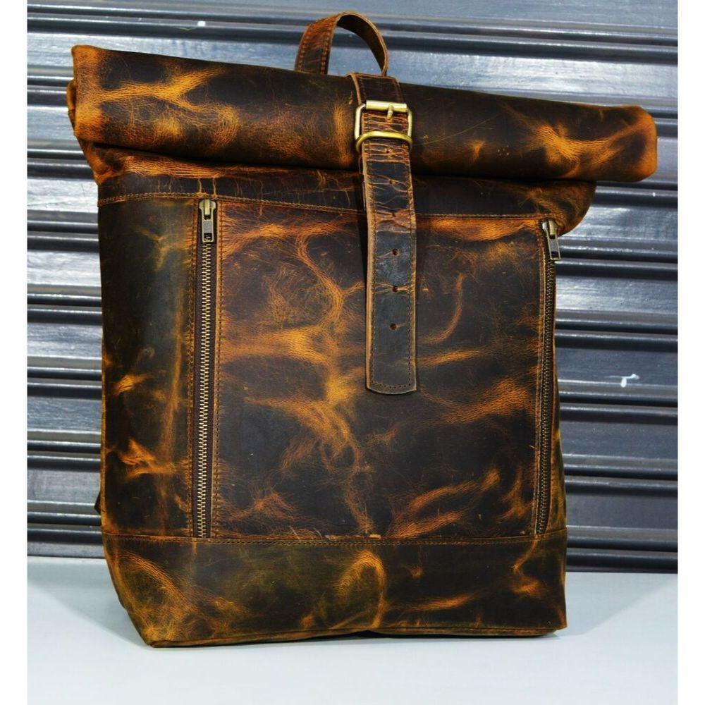 Kožený batoh hnědý rolovací dojíždění do práce ekologický ruksak pánská taška