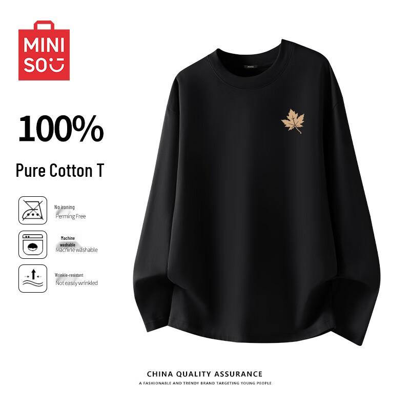 MINISO Unisex Heavyweight Pure Cotton Long Sleeve Crew Neck T-Shirt