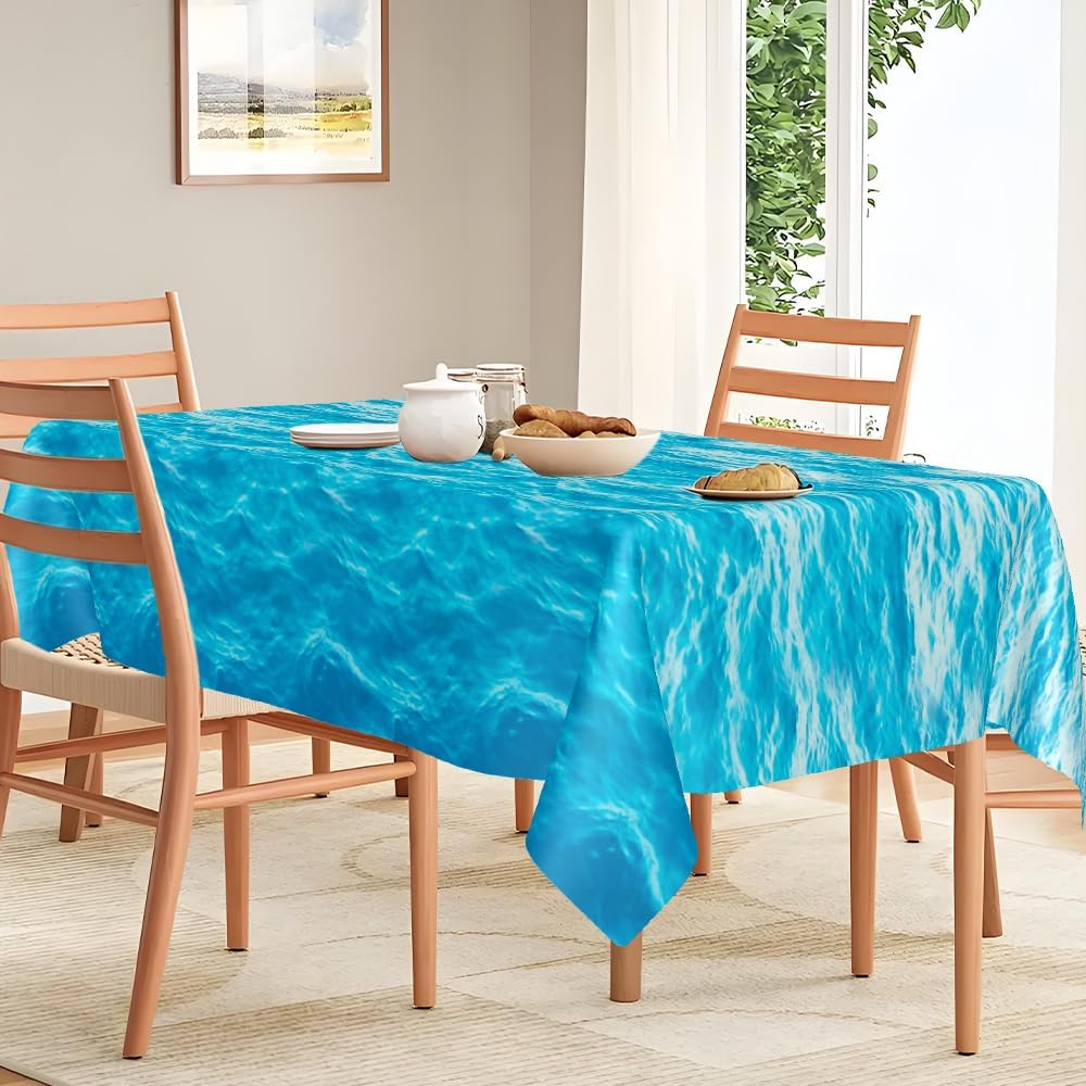Ocean Waves Tablecloth, 2 Pieces Plastic Ocean Table Cloth Disposable Water Print Table Cover Blue Sea Rectangle Tablecloths for Beach Pool Birthday