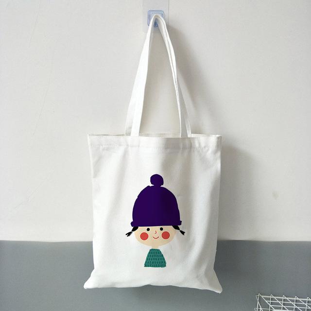 

Большая вместительная холщовая модная сумка через плечо, кавайная сумка для покупок с принтом девушки из мультфильма, женская пляжная сумка-шоппер Bolsas De Tela 24*26cm