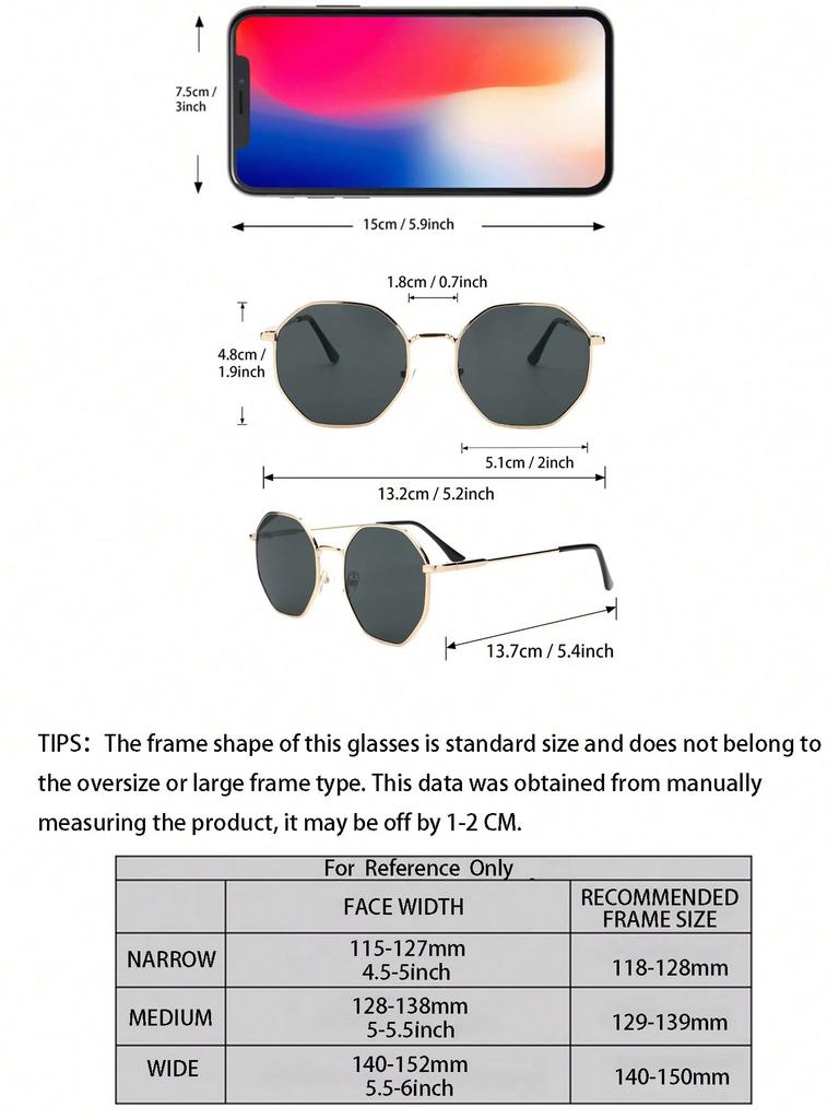 1/2PC S Fashion Geometric Metal Frame Women Sunglasses For Men Daily Life Shades Eyewear Accessories.