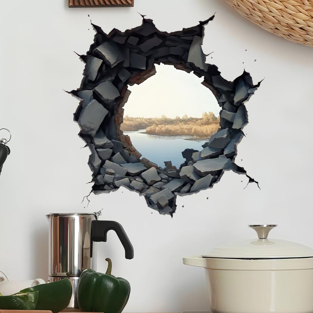 Naklejka ścienna z iluzją 3D, Naklejka z krajobrazem do dekoracji ścian sypialni i salonu, Wystrój domu