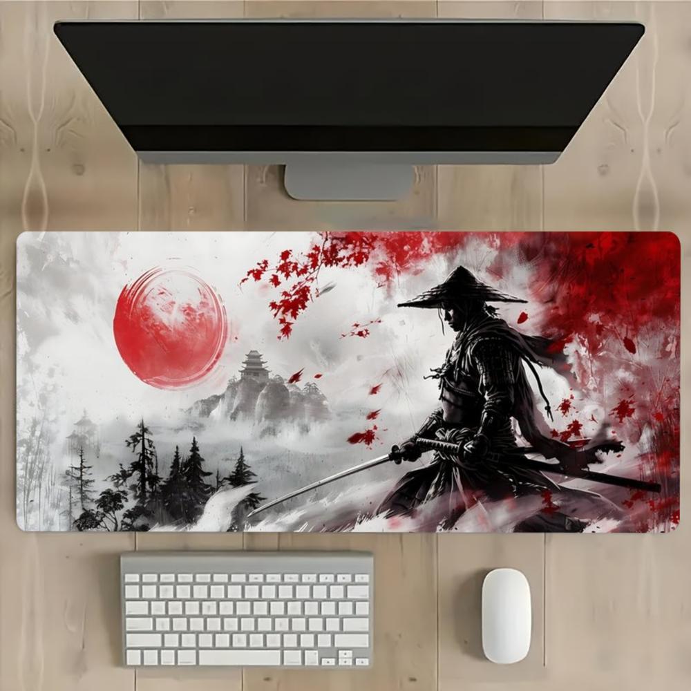 Oriental Ink Warrior Red Sun Gaming Mouse Pad Chinese Style Large Desk Mat NonSlip Keyboard Pad For Desktop Gamer Office Use