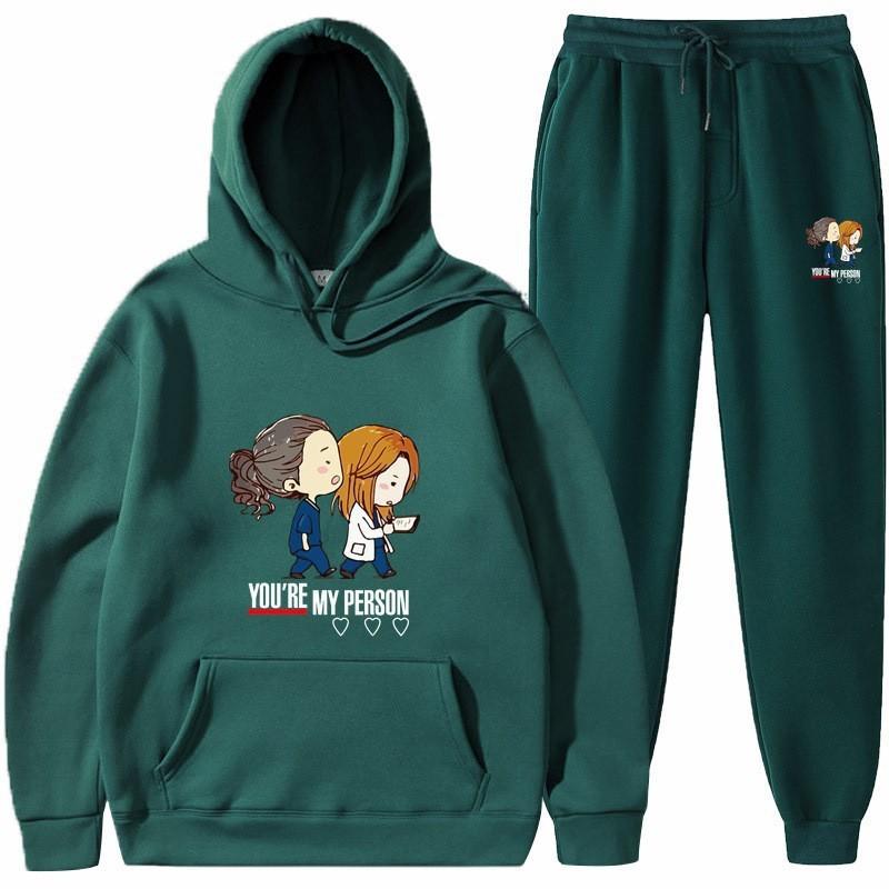 Men Women Hoodie Sweatpants Set Fleece Lined Tracksuit Casual Sportswear Winter