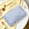 Stylish Ruffled Seersucker Makeup Bag, Large Capacity Striped Storage Bag, Portable Hand Clutch, Lightweight Wash Storage Bag
