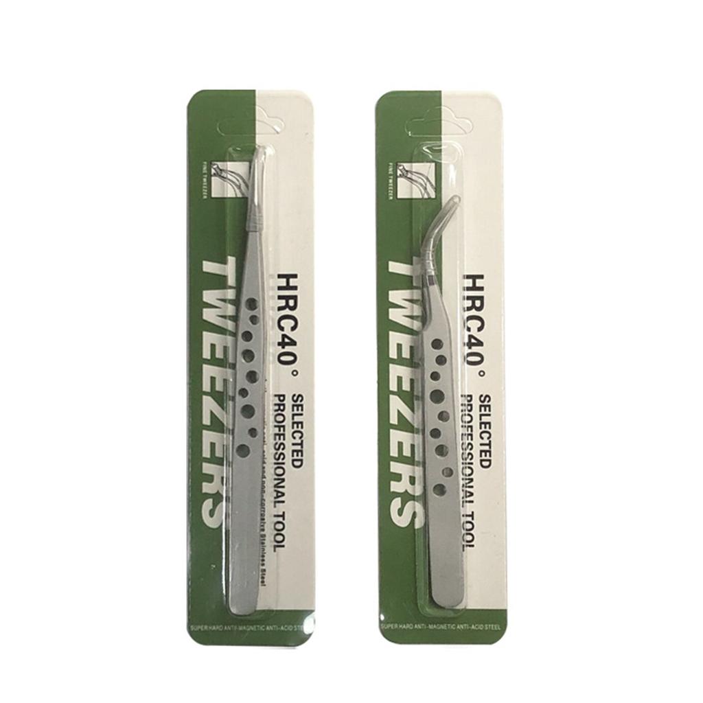 2pcs Stainless Steel Precision Curved And Straight Tweezers Set for Gardening and Model Making with Ergonomic Design