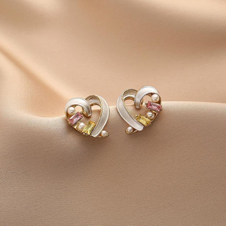 Light Luxury Niche S925 Drop Glaze Love Stud Earrings Women'S French High-End Niche Fashion Exquisite And Versatile