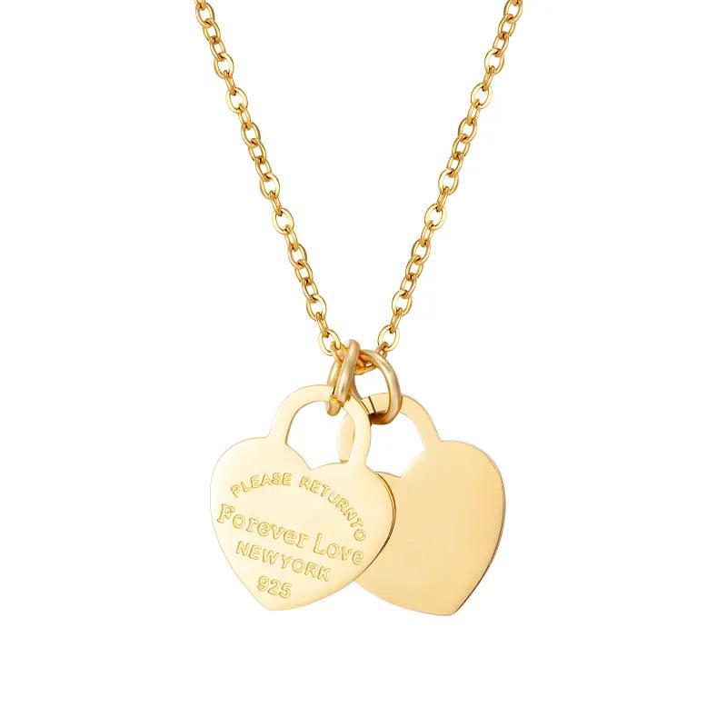Europäisches und amerikanisches INS Fashion Edelstahl-Set mit herzförmigen Ohrringen und Halskette, galvanisiert 18 Karat, englisches Buchstabendesign