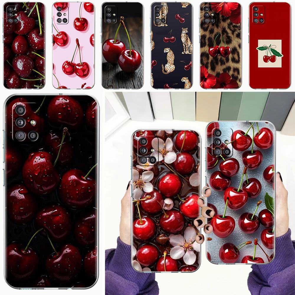 Phone Case For Samsung A15 A13 A35 A55 A51 A71 A41 A31 A21S A03S A05 A17 A23 A25 A33 A53 A73 5G A07 4G Clear Cover Red Cherry
