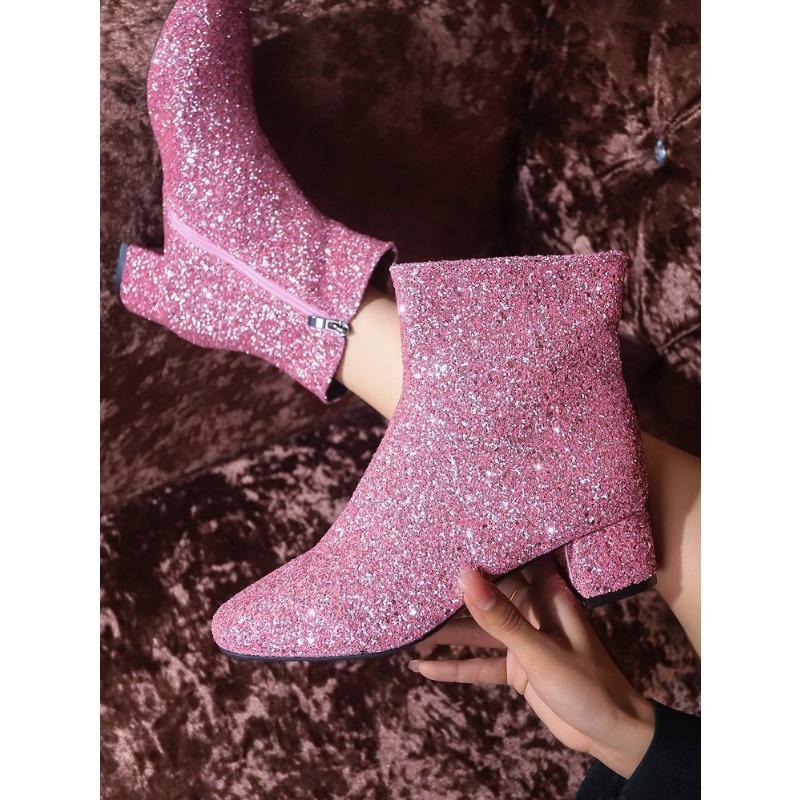 Dámské nadměrně velké třpytivé módní boty Dámské stylové boty Martin Kotníkové boty na robustním podpatku