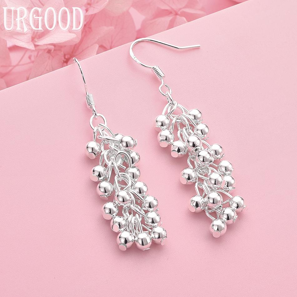 

925 Sterling Silver Smooth Grape Bead Earrings Wedding Jewelry 1.20*3.50cm