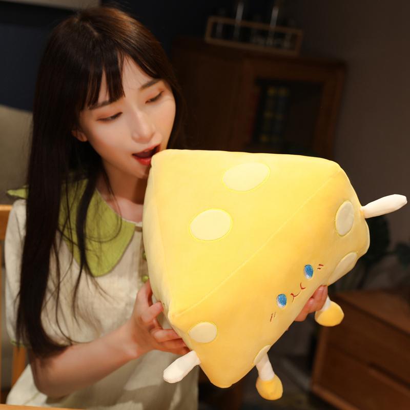 Funny Cheese Plushie Toys Simulation Pillow Stuffed Soft Creative Animal Cheese Cushion Birthday Gifts