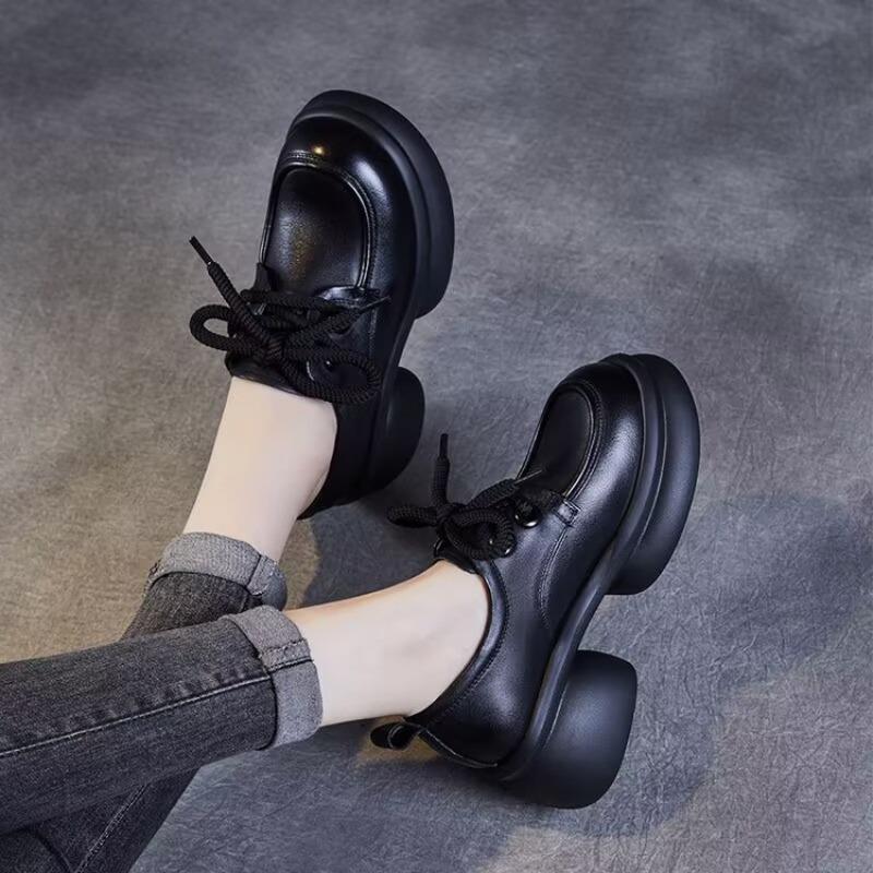 thick-soled muffin and small leather shoes women's autumn new lace-up versatile casual shoes