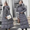 Women's Long Hooded Lace-Up Cotton Coat with Fur Collar - Korean Style, Thick & Warm, Over-the-Knee.