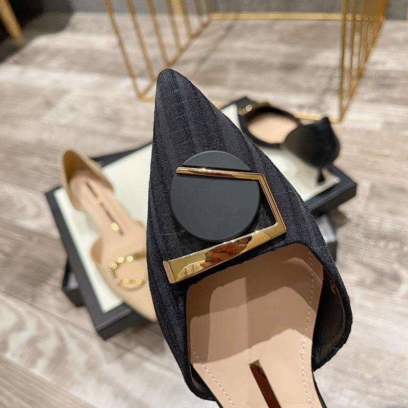 Small Heel Single Shoes Women's Spring New Metal Buckle Small Fresh Professional Pointed Thin Heel High Heels