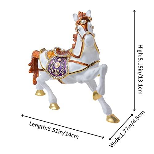 White Horse Figurine, 5.51-inch Trinket Box, Jewelry Box with Hinges, Golden Crystal Enamel, Animal Home Decor, Special Occasion Gift