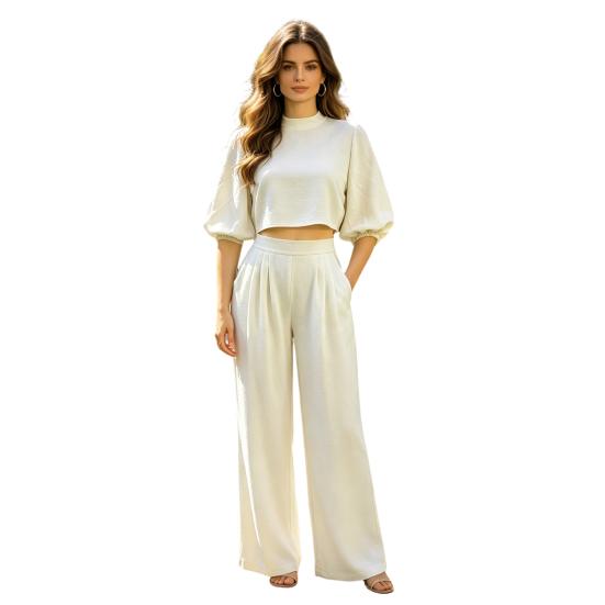 

Women s 2 Piece Outfits Mock Neck Puff Sleeve Crop Top XXL білий