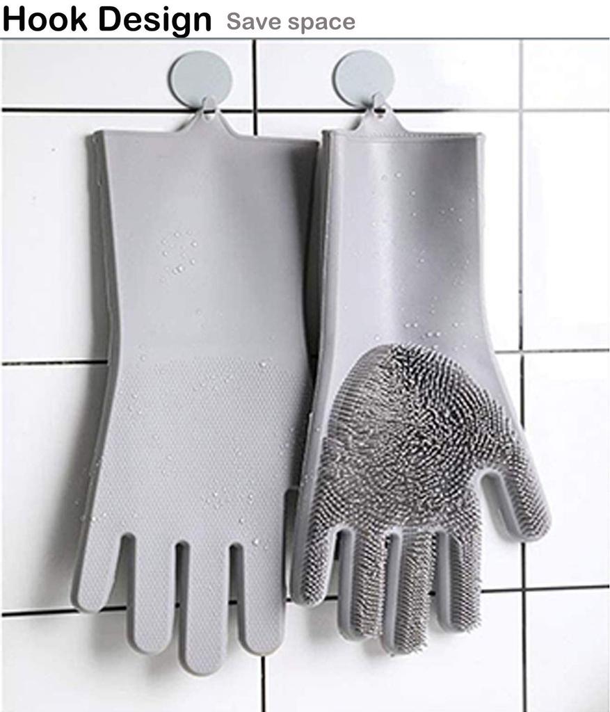 Silikon Spülhandschuhe für Küche Geschirrspülen Wäsche Schrubbhandschuhe Haushalt Weiche Borsten Reinigung Haustier Baden Handschuhe
