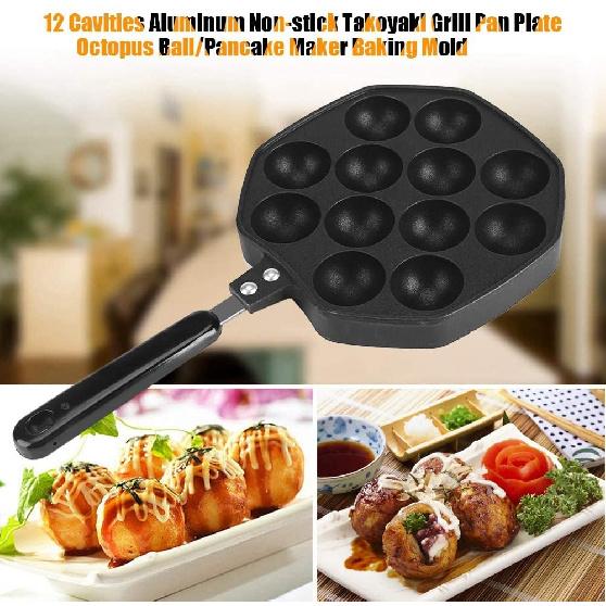 Takoyaki Pan Takoyaki Grill Pan Home Cooking Baking Tools Kitchen Accessories 12 Holes Takoyaki Maker Grill Pan Octopus Ball Plate 12 Holes Home DIY чёрный