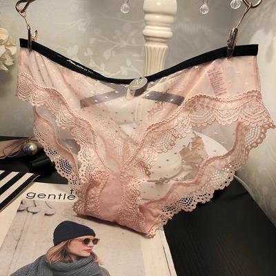 Sexy Lace Cross Hollow Unterwäsche Damen Mesh Höschen Perspective Slips Wave Point Leichte weiche Bikini-Unterhose