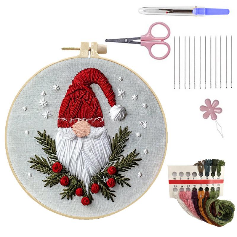 

1 PC Red Hat Christmas Penguin Pattern Embroidery DIY Fabric Craft Set with Tools 15Cm