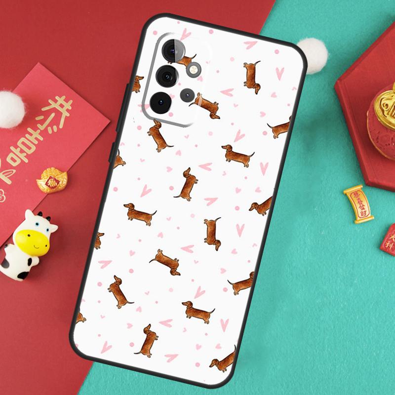 Cartoon Dachshund Sausage Dog Case For Samsung Galaxy A13 A33 A53 A15 A25 A35 A55 A54 A34 A14 A71 A51 A12 A32 A52 Cover
