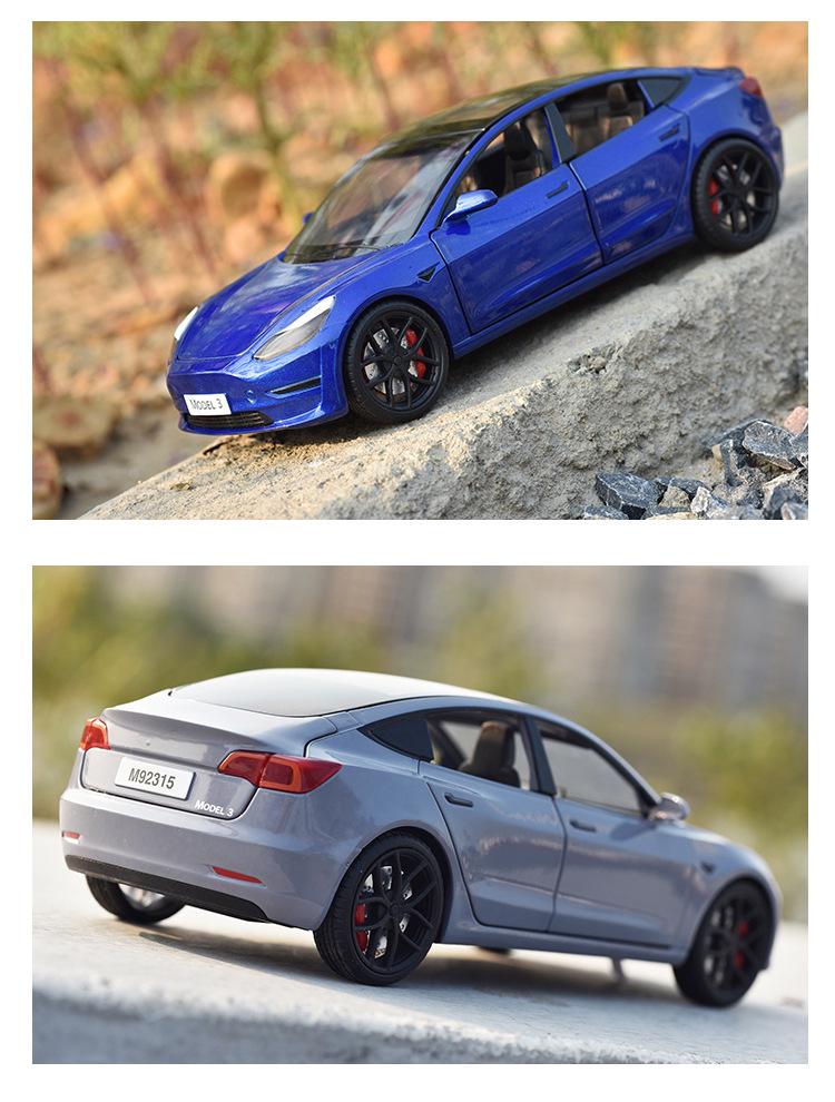 1:24 Tesla Model 3 Alloy Toy Car with Sound, Light, and Openable Doors