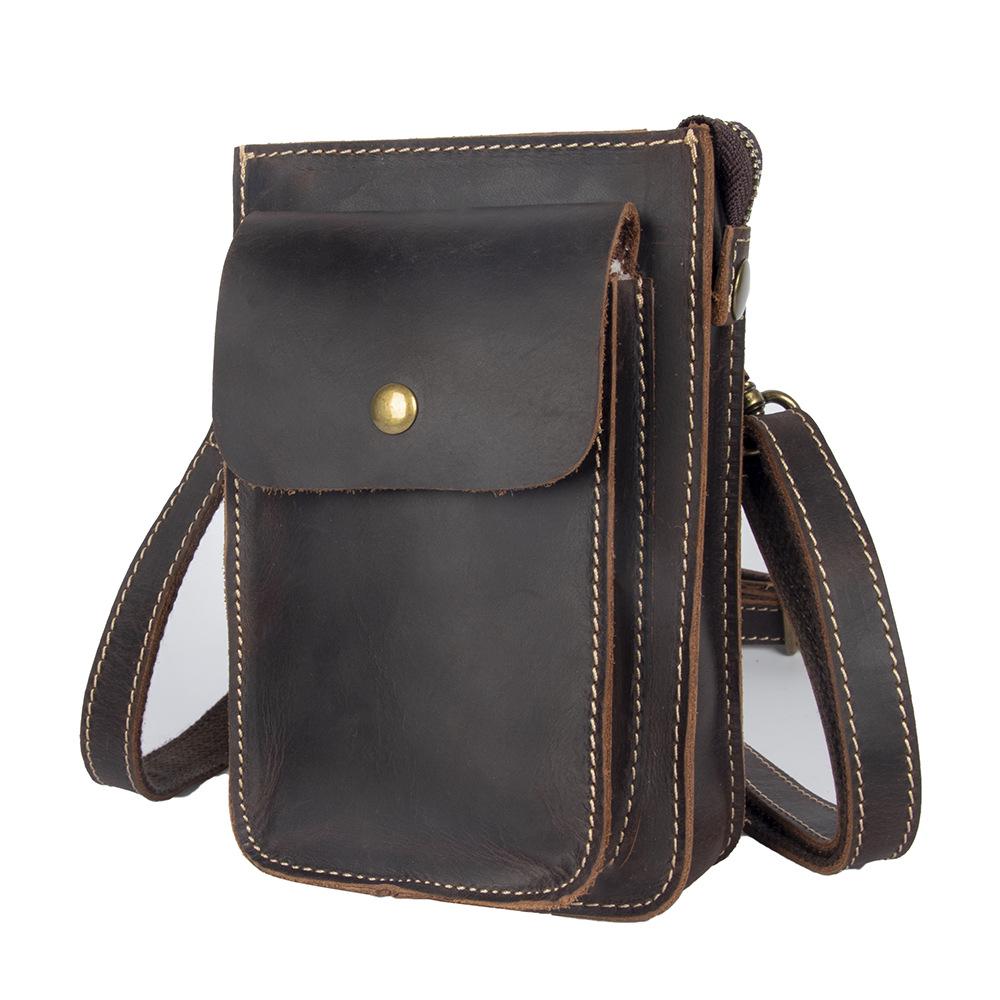 Pánská vintage ručně vyrobená kožená crossbody taška přes rameno z hovězí kůže s poutkem na opasek pro mobilní telefony