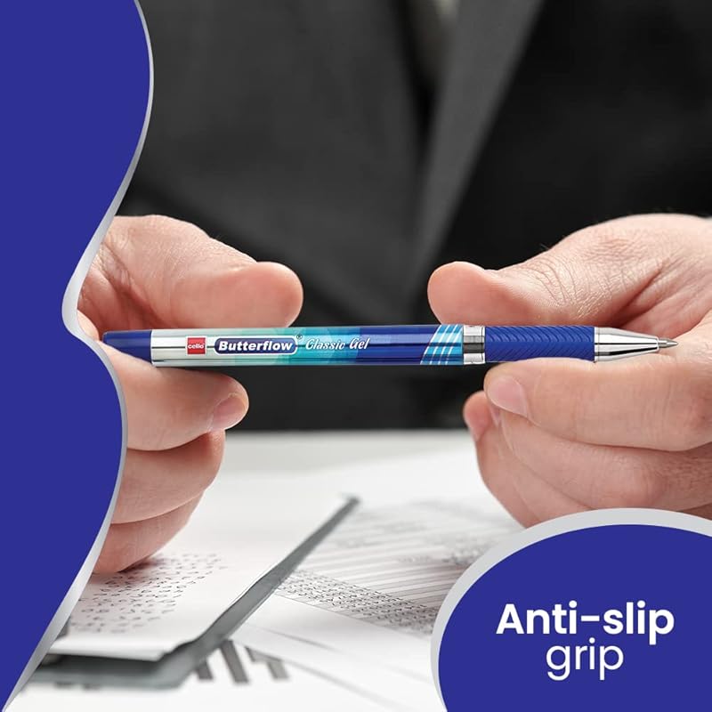 

Cello Butterflow Classic Gel Pen Set | Pack of 3 Gel Pens | 2 Blue & 1 Black Ink Colour Pens | Spring Tip | Smooth Writi 13 синий
