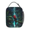 Tropisches A-Wald-Papageien-Design Isolierte Lunchtasche für Damen Kinder Tragbare Lebensmittelboxen Thermische Lunchbox Tragetasche