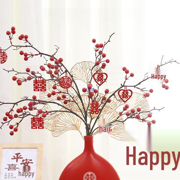 Red Berry Bonsai Scene Ornament for Wedding and Living Room Decor