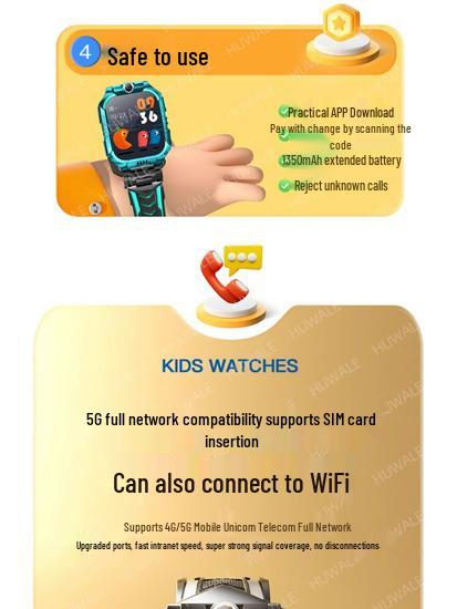 HUWE Z9 Student Smartwatch: 5G, Dual Camera, Waterproof, Learning Features, Real-time Positioning, Card Slot.