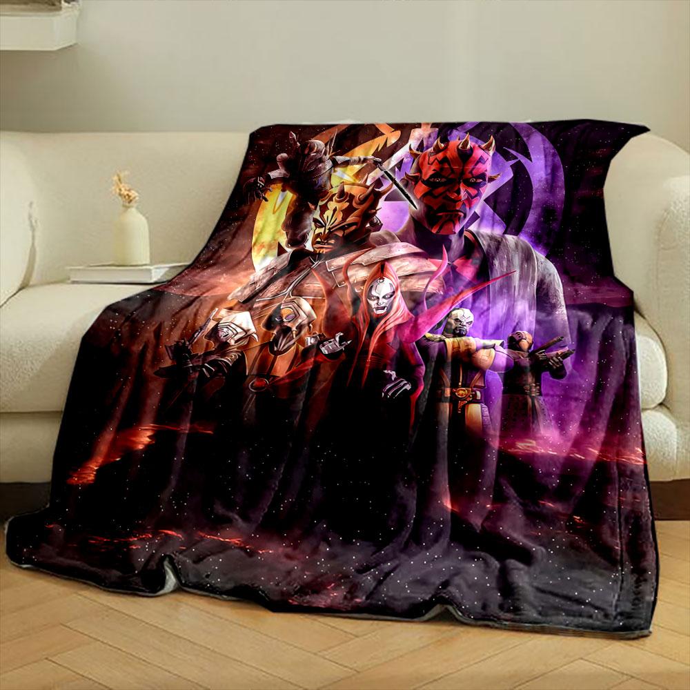 The pattern depicts dark, armored characters with glowing, ominous elements. for all seasons blanket lunch break throw gift
