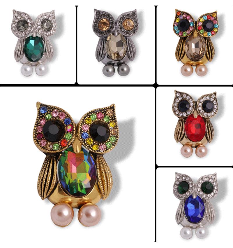 Fashionable and personalized alloy diamond studded owl animal brooch for both men women, popular chest accessories