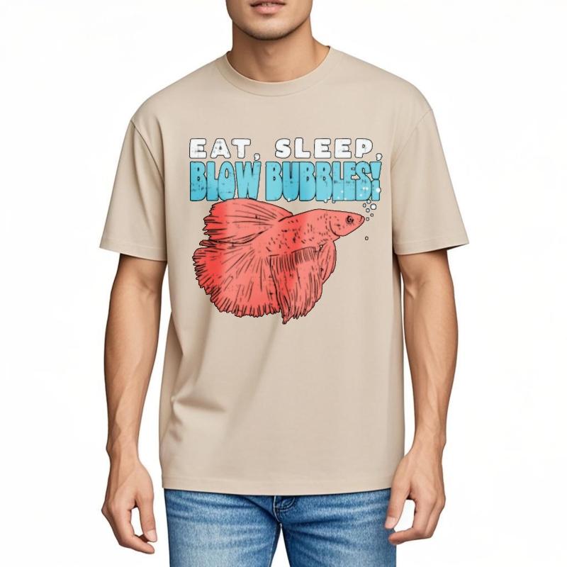 Relaxed Fit Unisex Oneck Tshirt Cotton Eat Sleep Blow Bubbles Fish Art Design Anime Man Top Tees Summer Cotton Teeshirt Unisex