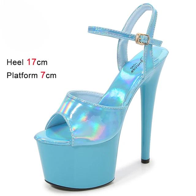 Fashion Shoes for Women 17CM High Heeled Sandals Open Toe Shoes Summer Buckle Strap Platform Party Club Striper Shoes Female Stiletto