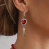 Punk Silvery Asymmetric Creativity Fashion Red Zircon Heart Hoop Earrings Party Birthday Lover Jewelry Accessories Party Gifts