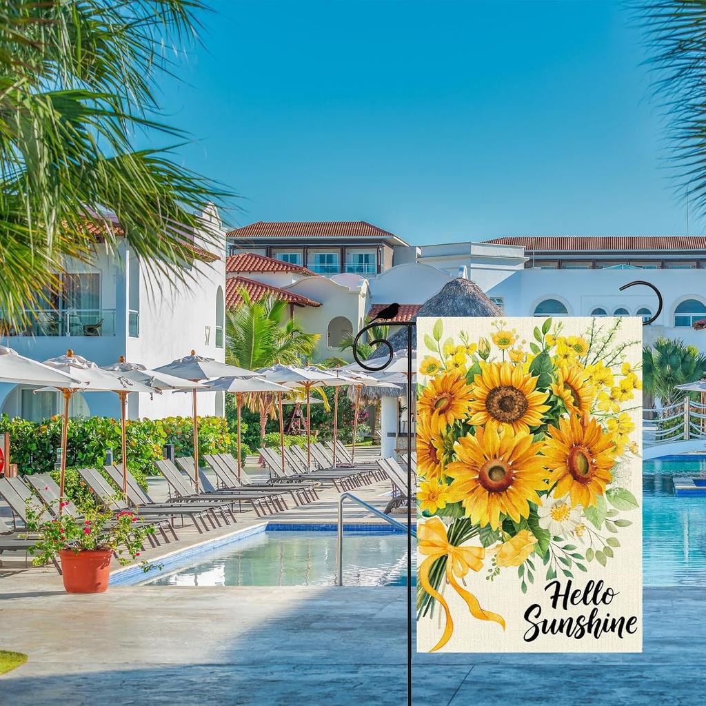 Watercolor Sunflower Summer Garden Flag 12x18 Inch Double Sided Small Mini Yard Flag Outdoor Outside Holiday Party Decoratio
